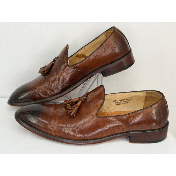 Asher Green Hand Made Brown Leather Tassel Slip On Dress Loafers 8.5 main image 5